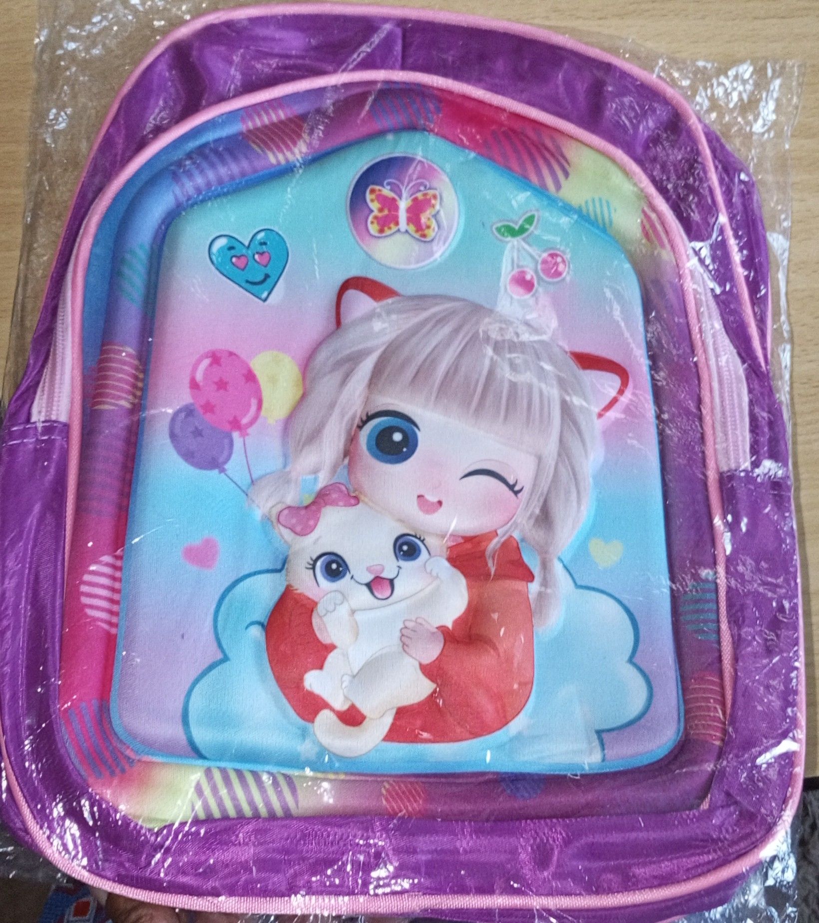 School Bag 3D Cartoon Characters for Girls 12 inchesAssorted Student backpack w/ tumbler handler