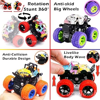 4Pack Off-Road Vehicle Toy Car Monster Truck Girls Gift Mini Kids Toys For Boys Rubber Tires Multi-colored Big Foot Cars For 3-6 years