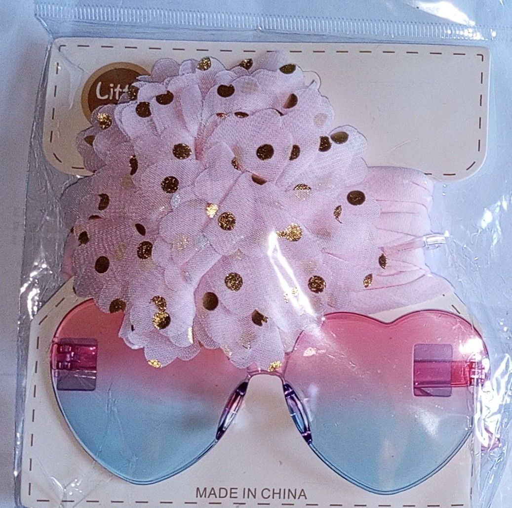 2Pcs/Sunglass & Bow Band Set Heart Shape Baby Sunglasses & Headbands Set Swiss Dots Nylon Hair Bands Kids Sun Glasses for baby