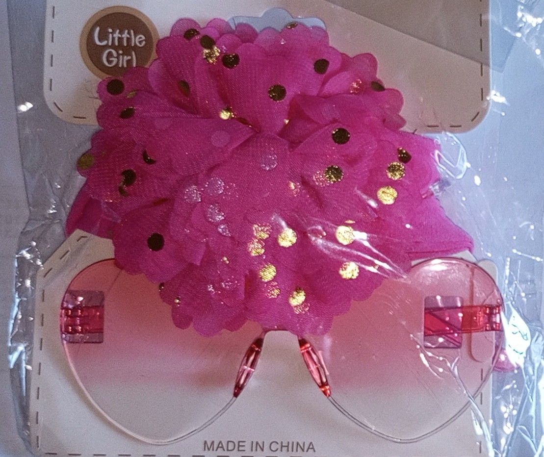 2Pcs/Sunglass & Bow Band Set Heart Shape Baby Sunglasses & Headbands Set Swiss Dots Nylon Hair Bands Kids Sun Glasses for baby