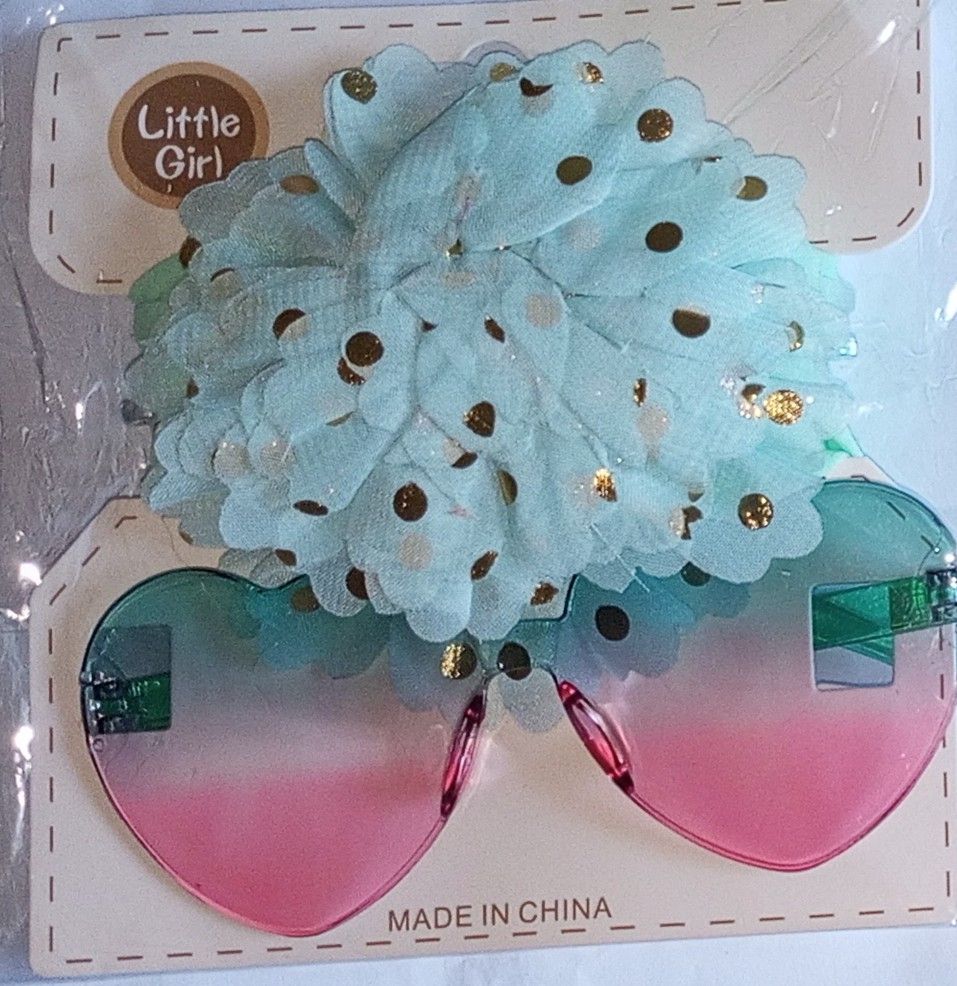 2Pcs/Sunglass & Bow Band Set Heart Shape Baby Sunglasses & Headbands Set Swiss Dots Nylon Hair Bands Kids Sun Glasses for baby