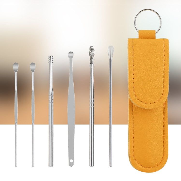 6PCS Ear Pick Set Portable Ear Cleaner Set Stainless Steel Earpick Ear Wax Curette Remover Ear Cleaner Spoon Curette Spiral Ear Clean Tool with Case