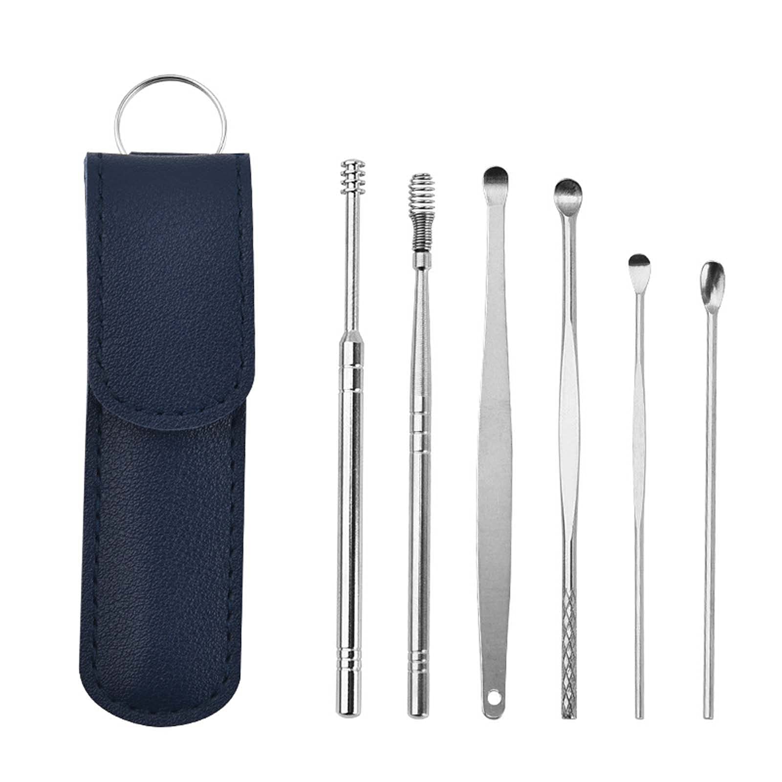 6PCS Ear Pick Set Portable Ear Cleaner Set Stainless Steel Earpick Ear Wax Curette Remover Ear Cleaner Spoon Curette Spiral Ear Clean Tool with Case