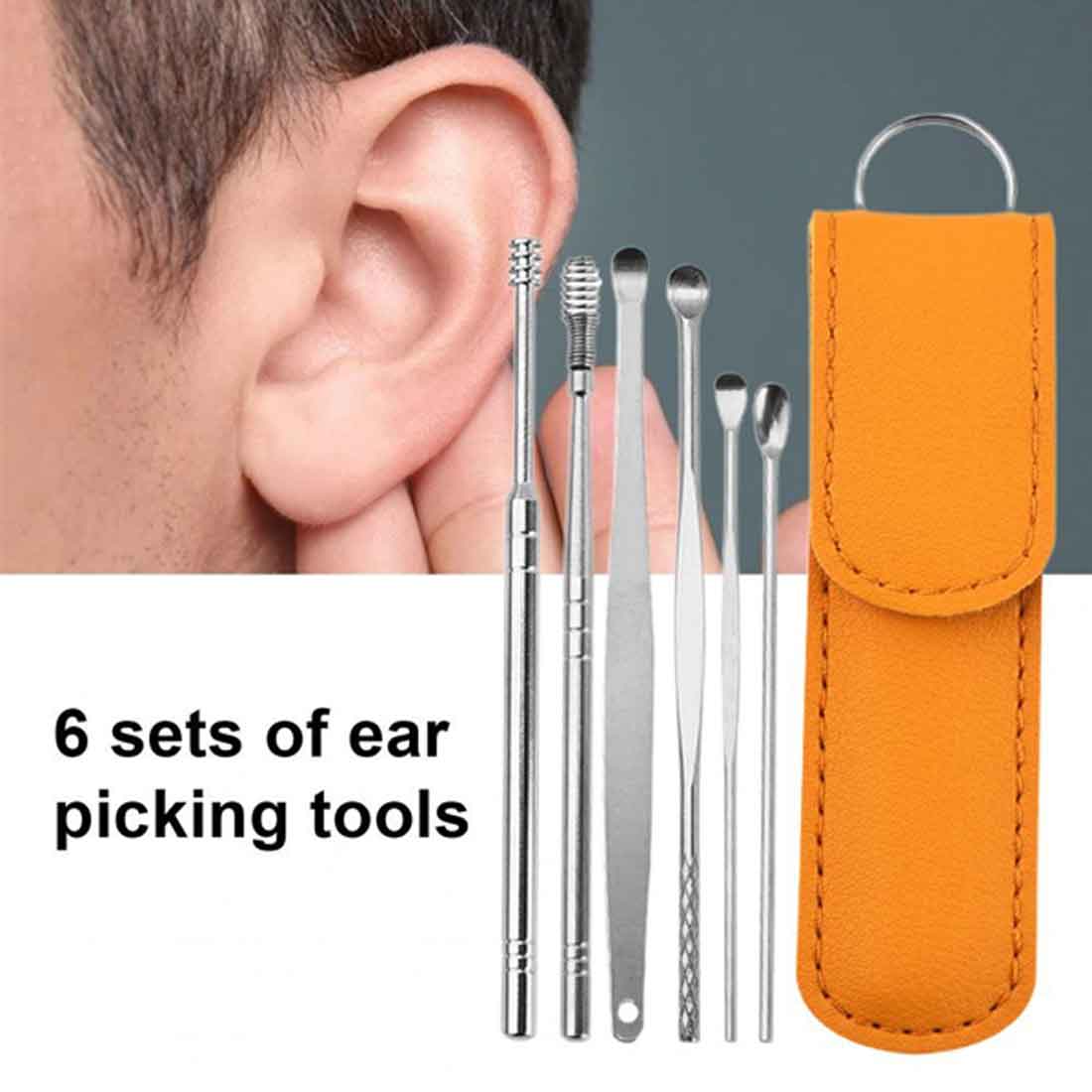 6PCS Ear Pick Set Portable Ear Cleaner Set Stainless Steel Earpick Ear Wax Curette Remover Ear Cleaner Spoon Curette Spiral Ear Clean Tool with Case