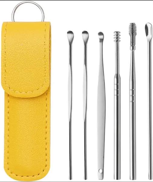 6PCS Ear Pick Set Portable Ear Cleaner Set Stainless Steel Earpick Ear Wax Curette Remover Ear Cleaner Spoon Curette Spiral Ear Clean Tool with Case