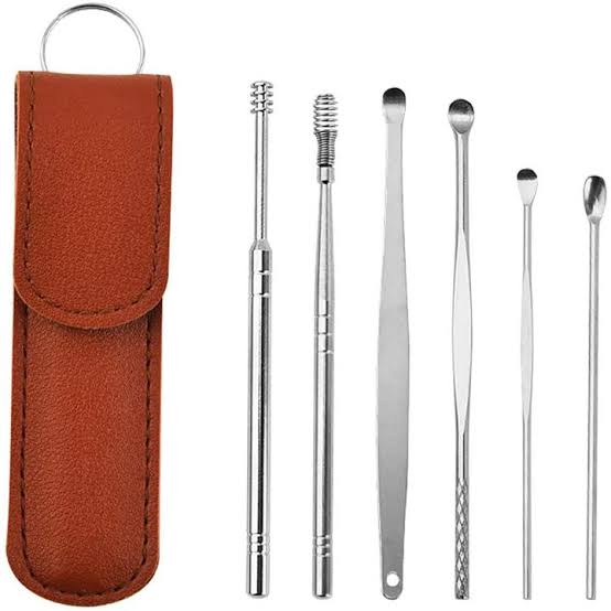 6PCS Ear Pick Set Portable Ear Cleaner Set Stainless Steel Earpick Ear Wax Curette Remover Ear Cleaner Spoon Curette Spiral Ear Clean Tool with Case