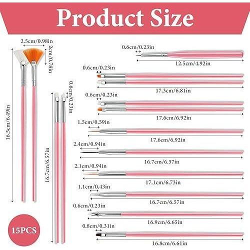 Nail 15Pcs Nail Brushes, Fashion Nail Brushes Nail Art Nail Manicure Tool, Perfect For Acrylic Nail Brush For Nail Brushes Professional And Personal Use