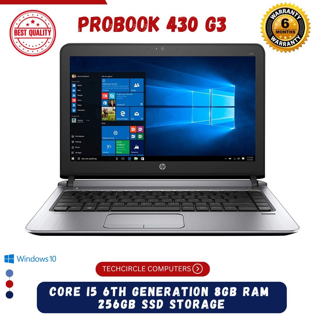 (FREE MOUSE+8GB+500GB)Hp ProBook 430 G3 - Core i5 6th Gen - 8GB RAM - 256GB SSD- 13.3" Refurbished laptop - Windows 10 Notebook - Office 2019
HP ProBook 430 G3 Laptop 33.8 cm (13.3") HD Intel® Core™