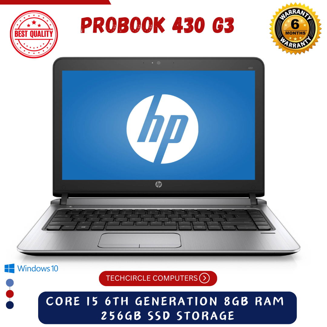 (FREE MOUSE+8GB+500GB)Hp ProBook 430 G3 - Core i5 6th Gen - 8GB RAM - 256GB SSD- 13.3" Refurbished laptop - Windows 10 Notebook - Office 2019
HP ProBook 430 G3 Laptop 33.8 cm (13.3") HD Intel® Core™