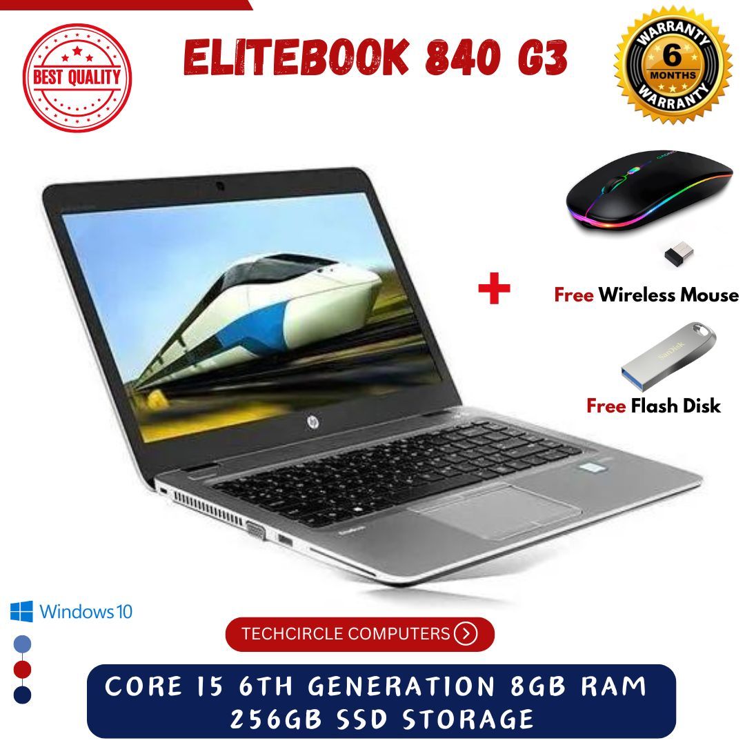 (FREE MOUSE+8GB+256GB)Hp Elitebook 840 G3 - Core i5 6th Gen - 8GB RAM - 256GB SSD- 13.3" Refurbished laptop - Windows 10 Notebook - Office 2019HP ProBook 840 G3 Laptop 33.8 cm (13.3") HD Intel® Core™