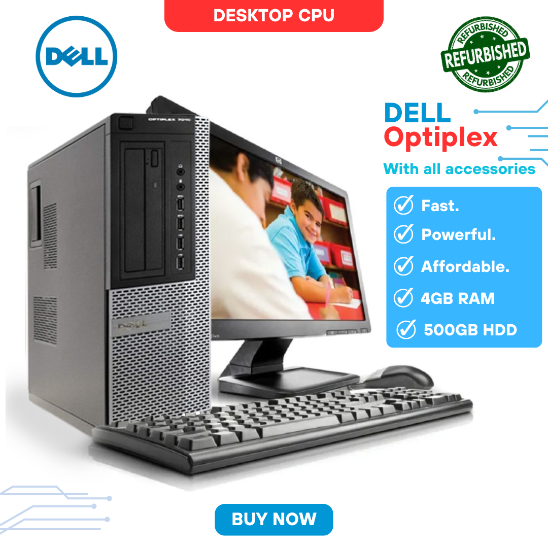 DELL Optiplex, Intel Pentium Processor, 4GB Ram, 500GB HDD, 3.0GHz, 17" Inch Monitor, storage SFF desktop computer - Windows 10 - Ms Office - with 17 inch Monitor,mouse and Keyboard