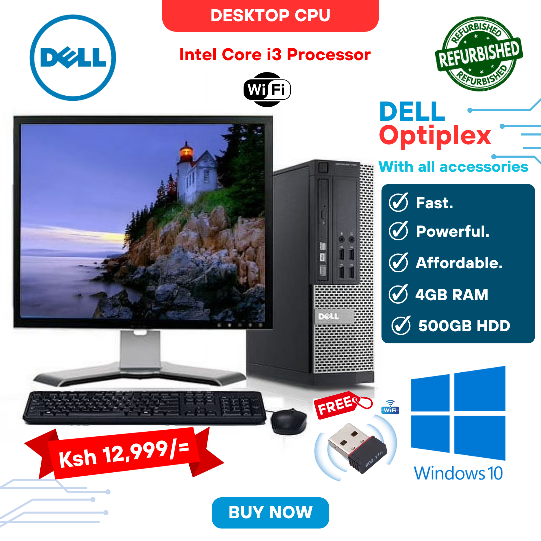 DELL Optiplex 790 Intel Core i3 2400, 3.4GHz, 4GB RAM DDR3, 500 GB HDD Storage, 17.5'' Inch Display Monitor, SFF Desktop Computer PC, Windows 10 Pro 64-bit, Business High Performance