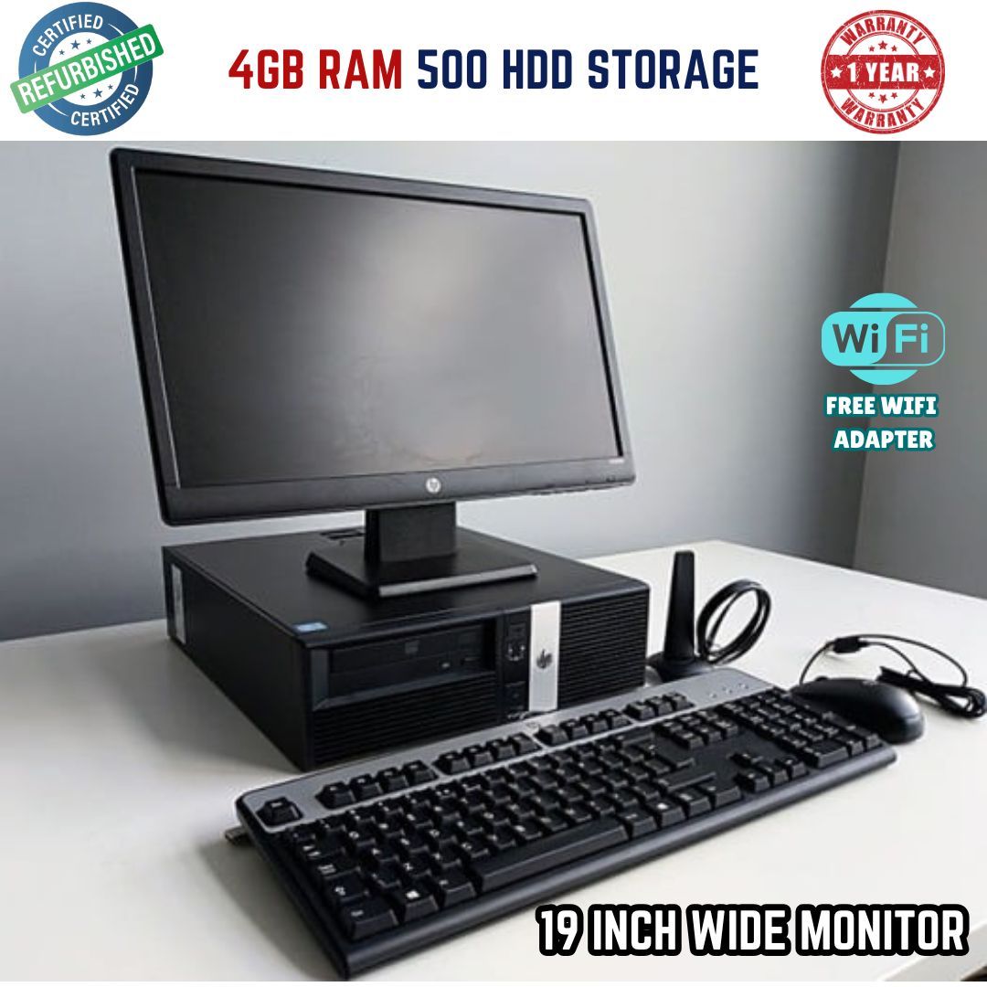 HP Compaq Pro Desktop - Intel Core 2 Duo, 4GB RAM, 500GB HDD Storage, 3.0GHz, 19 Inch Wide Display Monitor, Windows 10 Pro – Complete Office Business PC Setup - 6 Months Warranty, Office Installed