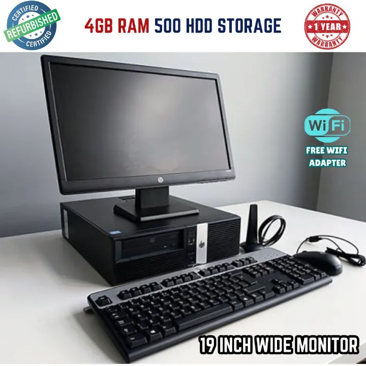 HP Compaq Pro Desktop - Intel Core 2 Duo, 4GB RAM, 500GB HDD Storage, 3.0GHz, 19 Inch Wide Display Monitor, Windows 10 Pro – Complete Office Business PC Setup - 6 Months Warranty, Office Installed