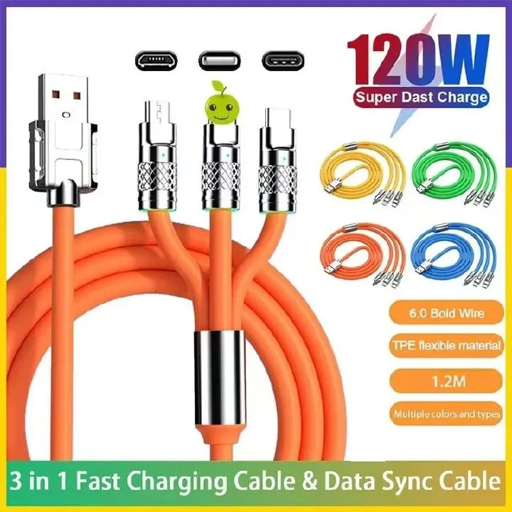 ANNIVERSARY OFFER! 3 In 1 Charging Cable USB Fast Charger Cable For iPhone Micro USB Type-C Charging Cable For Huawei Samsung - Type C Data Cable, Apple Iphone Lightning Cable, Android Micro Fast Usb