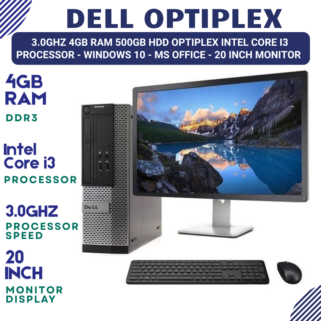 ANNIVERSARY SALE! 3.0GHz 4GB Ram 500GB HDD Optiplex Intel Core i3 Processor storage tower SFF desktop computer - Windows 10 - Ms Office - with 20 inch Monitor,mouse and Keyboard - Ready to use