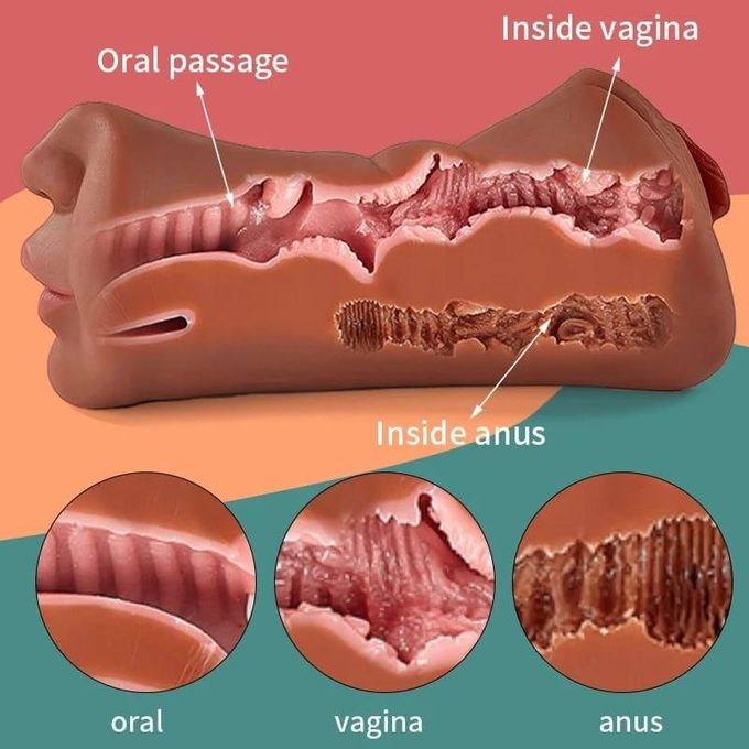 3 In 1 Masturbation Cup Masturbator With 3 Channels: Mouth, Vaginal & Anus Rubber Pussie view 3