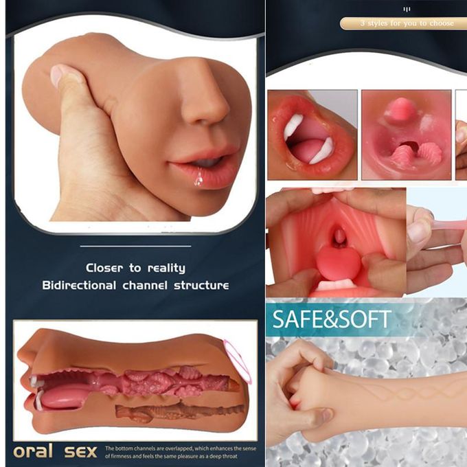 3 In 1 Masturbation Cup Masturbator With 3 Channels: Mouth, Vaginal & Anus Rubber Pussie view 4