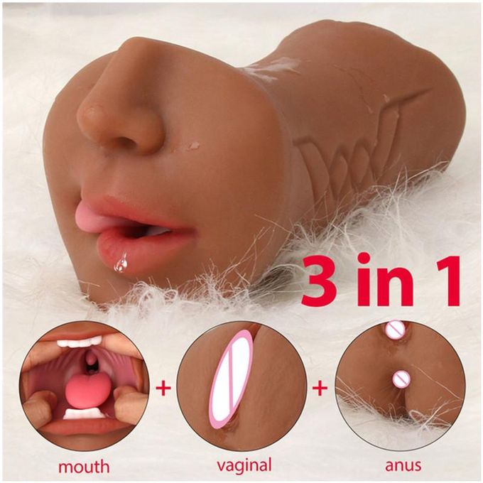 3 In 1 Masturbation Cup Masturbator With 3 Channels: Mouth, Vaginal & Anus Rubber Pussie view 2