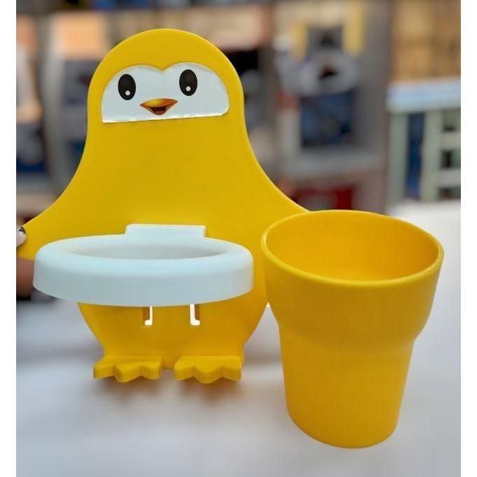 Penguin Toothpaste and Toothbrush Holder with Cup - Adhesive Sticker Mount