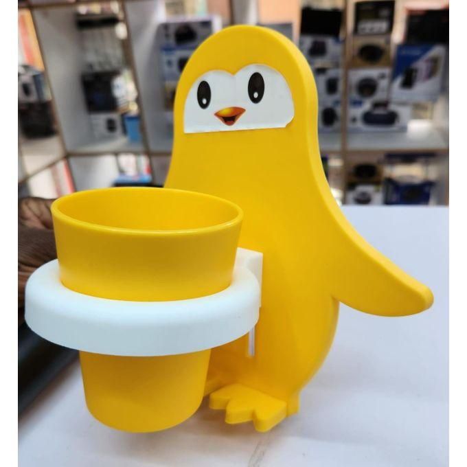 Penguin Toothpaste and Toothbrush Holder with Cup - Adhesive Sticker Mount