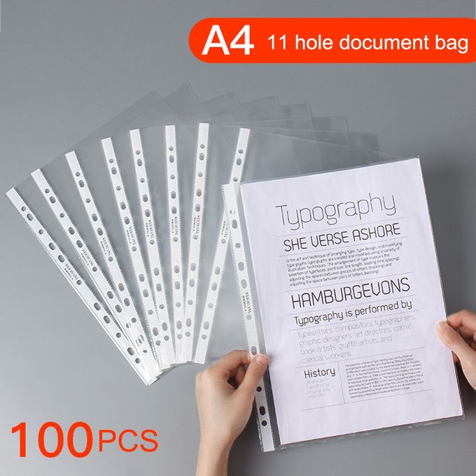100pcs A4 Clear Plastic Document Pocket Folders Filing Wallet Sleeves