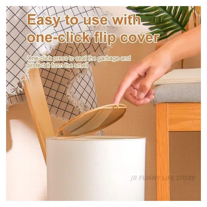 Nordic Style Garbage Container With Wood Grain Cover