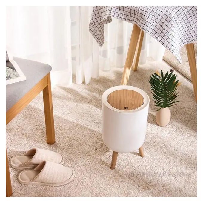 Nordic Style Garbage Container With Wood Grain Cover