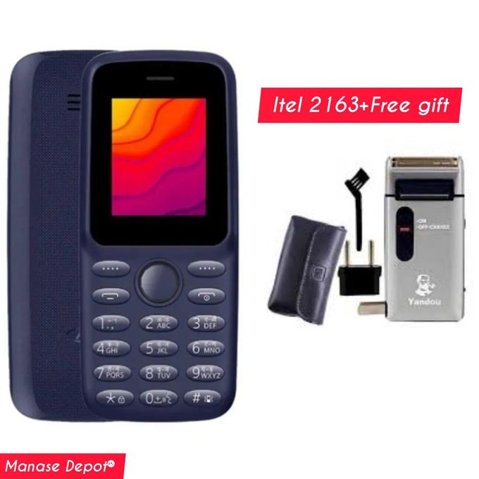 Itel 2163, 1.8"screen 1000mAh, Bright Torch...Wireless FM- Dual Sim Mobile Phone +free YOUNDOU HAIR SMOOTHER