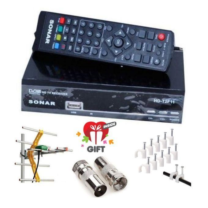 Sonar Free To Air Digital Tv Decorder +Digital Tv Aerial+REE F -Connector+FREE Cable Clips