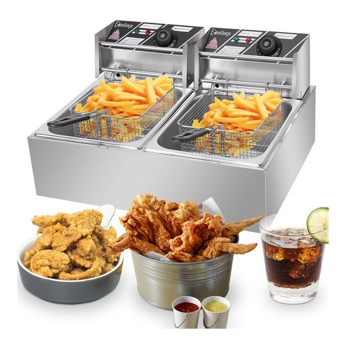 Nunix Double Tank 6+6LT CHIPS/CHICKEN Stainless Steel Deep Fryer