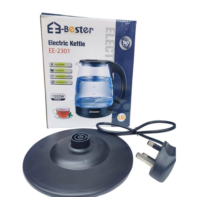 BESTER Auto Shut Off Quality Cordless Clear Glass Water Boiler & Heater Electric Kettle 1.8L