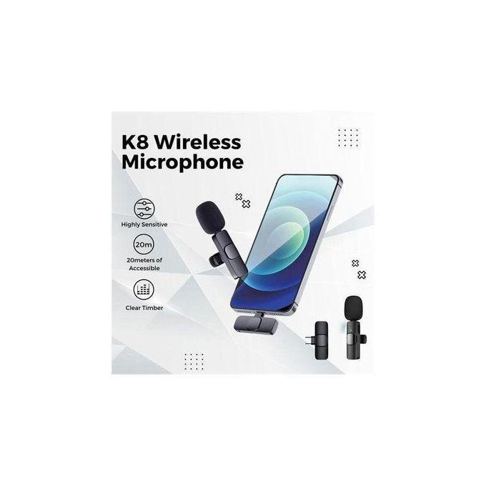 K8 Wireless Microphone For all Devices for vlog, live video, interviews, tiktok