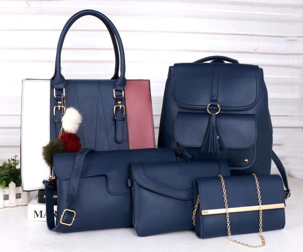 Elegant High Quality Women's Bags 5 in 1 Ladies Handbags with Backpack, Shoulder Bag Strap Adjustable Fashion Bag Zipper Closure Girls Crossbody Bag with Purse or Wallet and Sling Bag