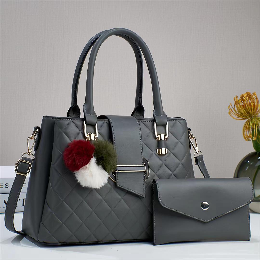 2in1 Classic Trendy Ladies Handbag Women Shoulder Bag Strap Adjustable Fashion Bag Zipper Closure Girls Crossbody Bag with Purse or Wallet（Gift: A Fur Ball Pendant As Shown In The Picture）