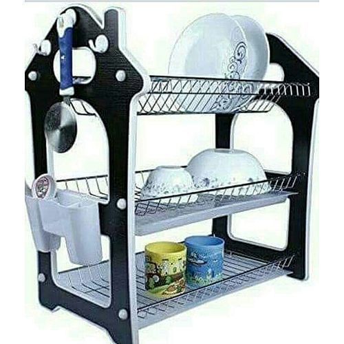 Black Nunix 3 Tier Dish Rack 3 Layers Utensil Dish Drainer Kitchen Storage Organizer Drying Rack