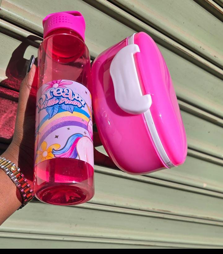 Combo cartoon themed 2-in-1 Lunch Box Water Bottle, Lunchbox Food Storage Drinking Bottle, kids snackbox with water bottle set, 2 grid Snack box with water bottle