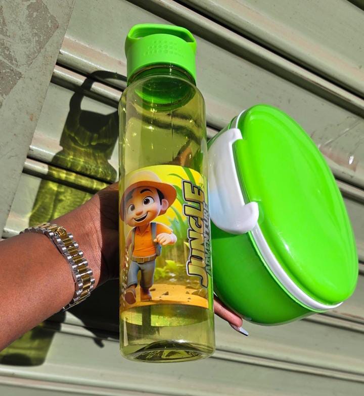 Combo cartoon themed 2-in-1 Lunch Box Water Bottle, Lunchbox Food Storage Drinking Bottle, kids snackbox with water bottle set, 2 grid Snack box with water bottle