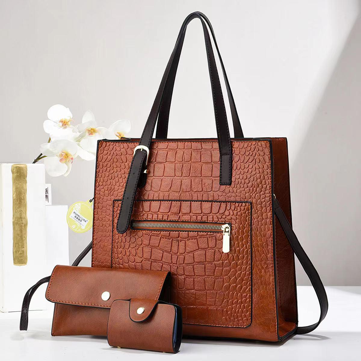 3in1 Classic Trendy Ladies Handbag Women Shoulder Bag Strap Adjustable Fashion Bag Zipper Closure Girls Crossbody Bag with Purse or Wallet and Sling Bag