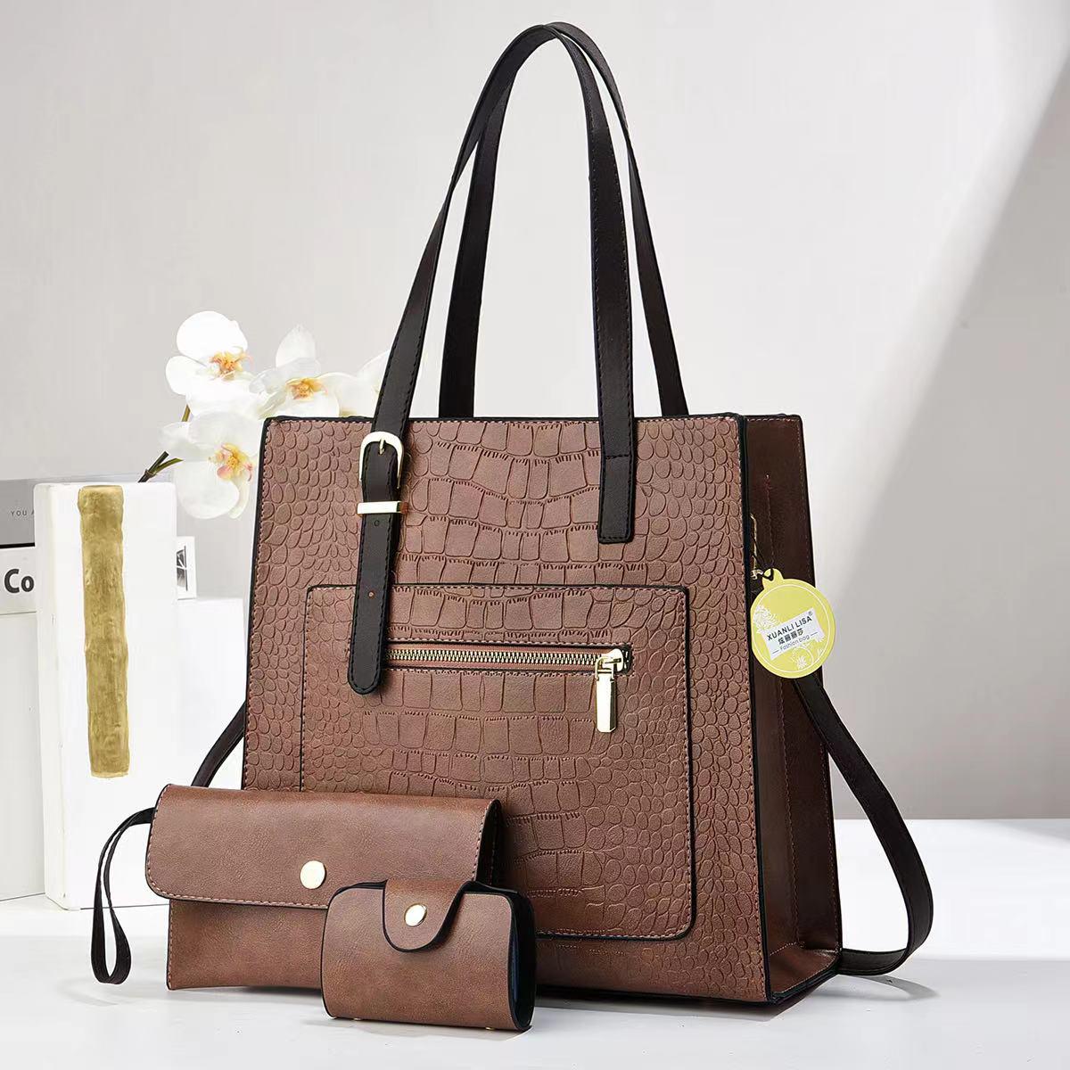 3in1 Classic Trendy Ladies Handbag Women Shoulder Bag Strap Adjustable Fashion Bag Zipper Closure Girls Crossbody Bag with Purse or Wallet and Sling Bag