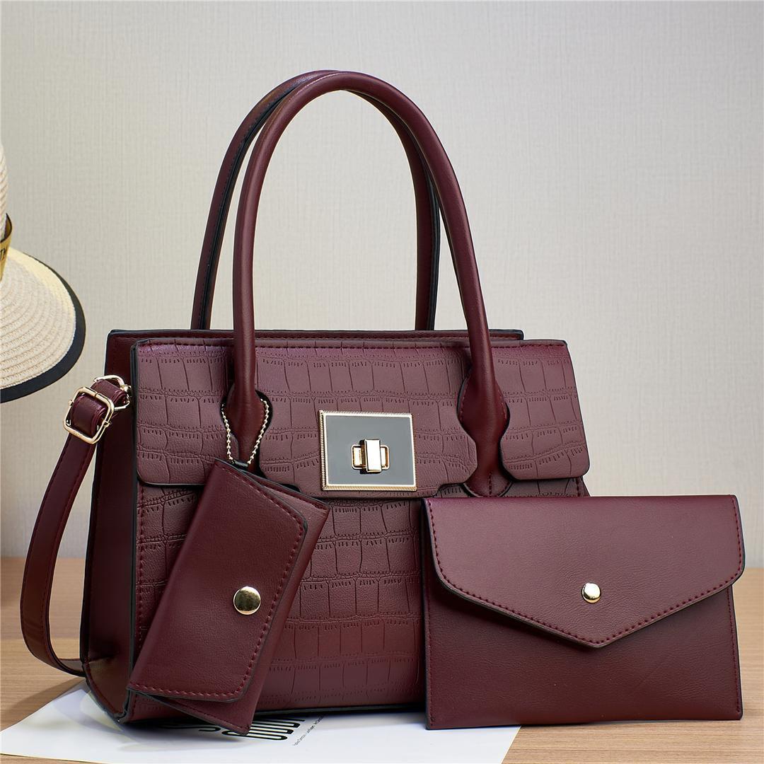 3in1 Classic Trendy Ladies Handbag Women Shoulder Bag Strap Adjustable Fashion Bag Zipper Closure Girls Crossbody Bag with Purse or Wallet and Sling Bag