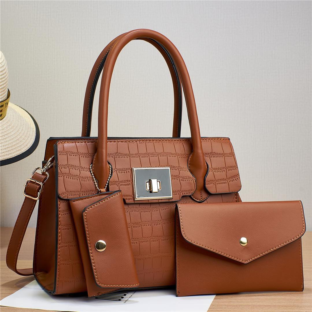 3in1 Classic Trendy Ladies Handbag Women Shoulder Bag Strap Adjustable Fashion Bag Zipper Closure Girls Crossbody Bag with Purse or Wallet and Sling Bag