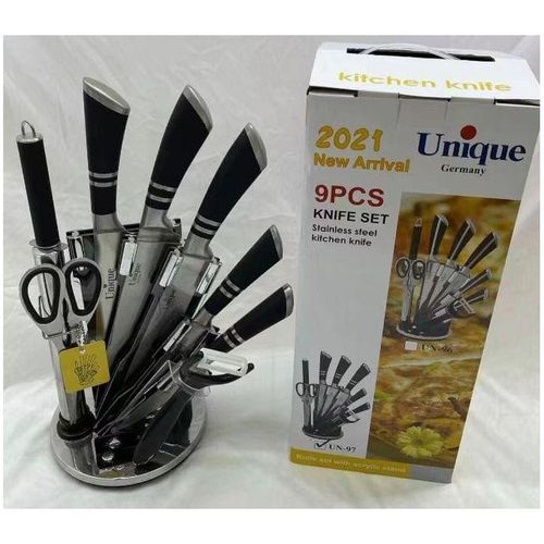 New Arrival UNIQUE Classy 9PCS Stainless Steel Kitchen Knife Set With Stand and Kitchen Scissors