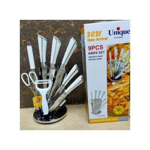 New Arrival UNIQUE Classy 9PCS Stainless Steel Kitchen Knife Set With Stand and Kitchen Scissors