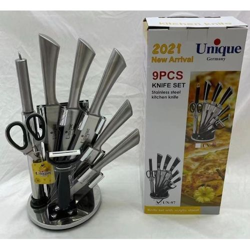 New Arrival UNIQUE Classy 9PCS Stainless Steel Kitchen Knife Set With Stand and Kitchen Scissors