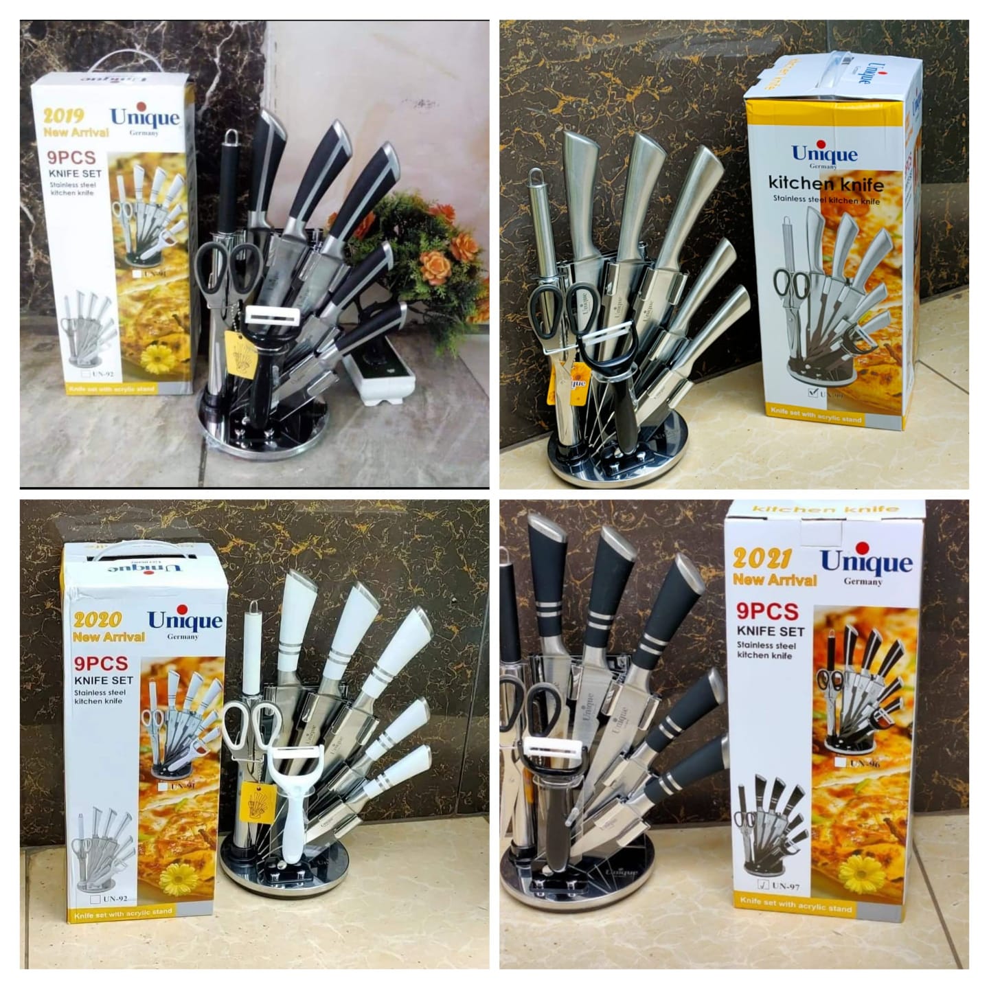 New Arrival UNIQUE Classy 9PCS Stainless Steel Kitchen Knife Set With Stand and Kitchen Scissors