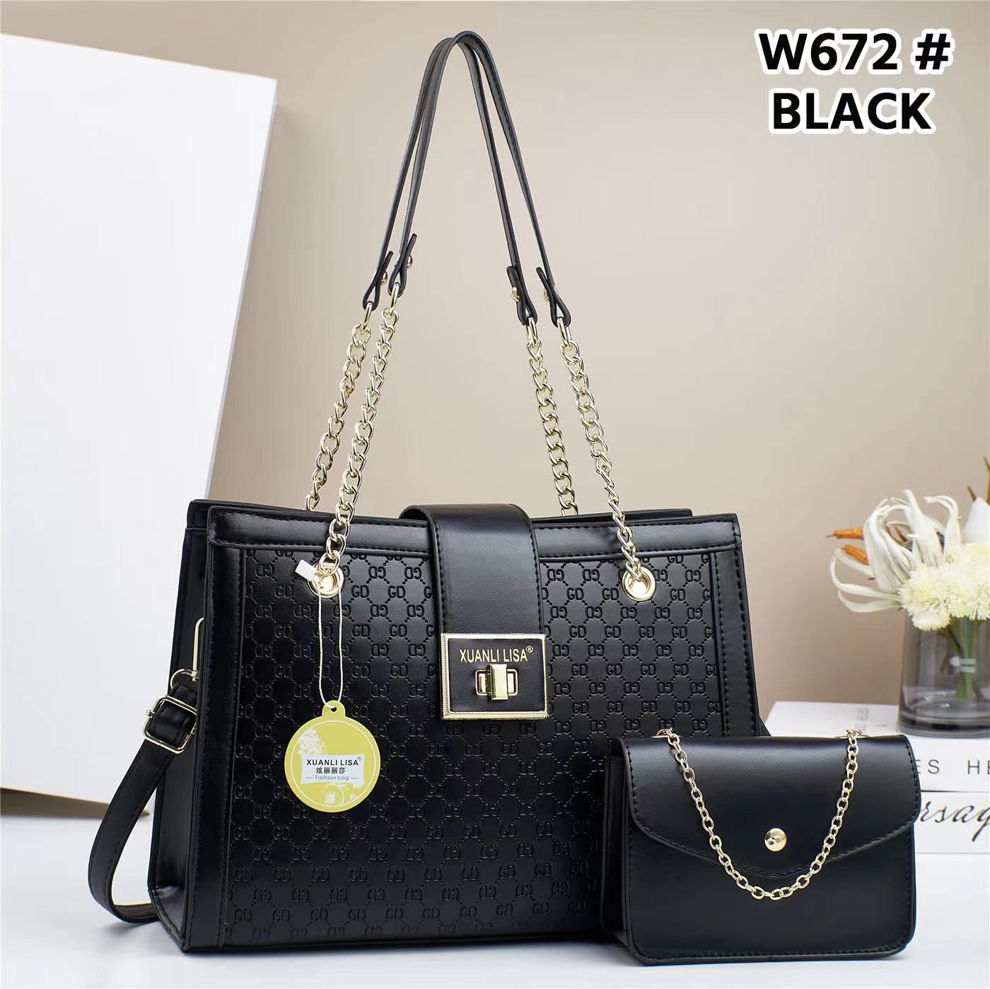 2in1 Classic Trendy Ladies Handbag Women Shoulder Bag Strap Adjustable Fashion Bag Zipper Closure Girls Crossbody Bag with Purse or Wallet
