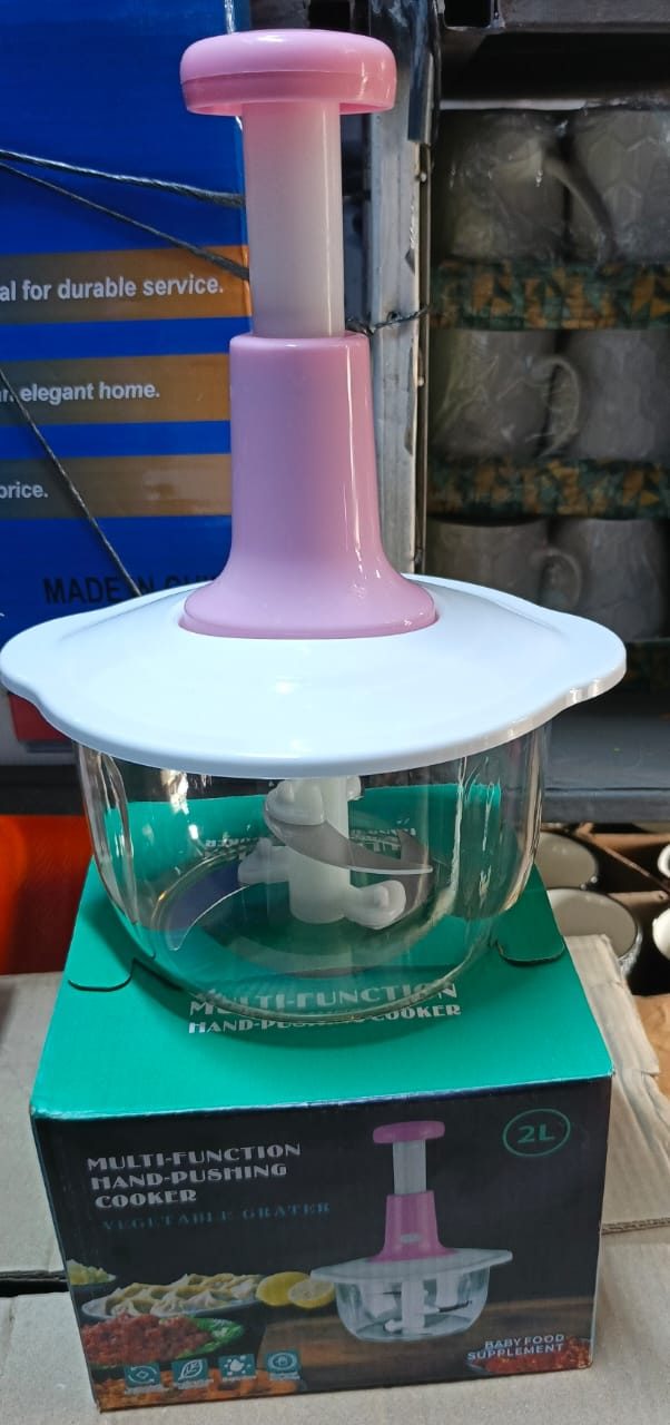 2 Litres Manual Push Chopper – High-Speed Food Chopper with Stainless Steel Blades, Vegetable & Fruit Dicer, Onion Garlic Mincer, Multifunction Kitchen Tool