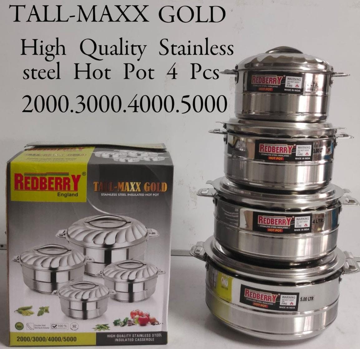 4 Pcs Redberry Casserole Hotpot Kitchen Hot Pot Serving Dishes Stainless Steel Hotpots