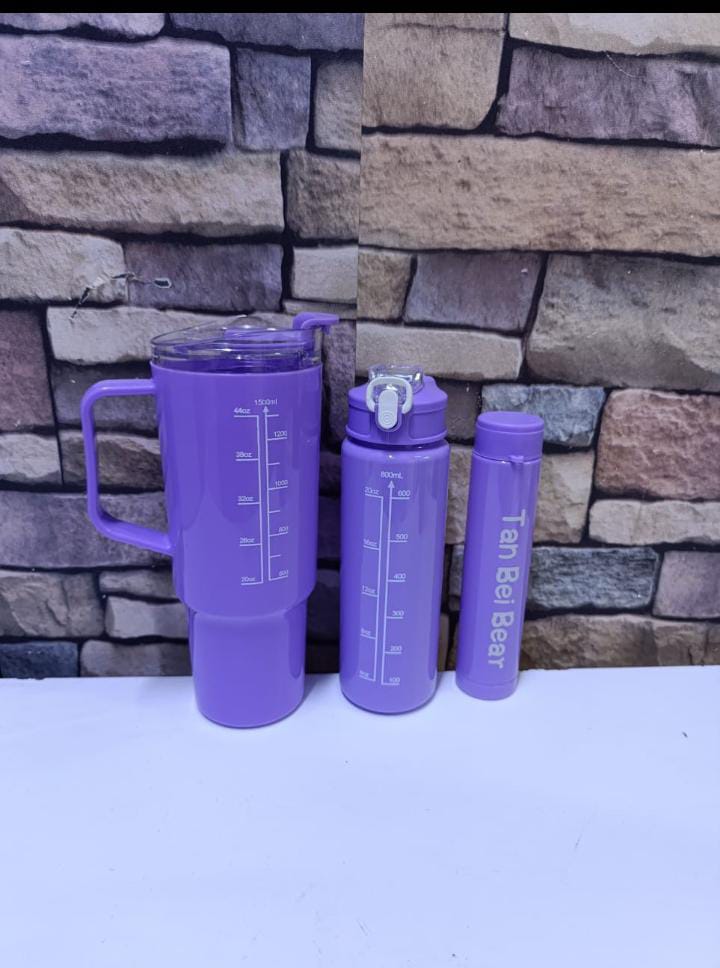 New 3PCS Set 1200ml 650ml  280ml Water Bottles Car Cup Stanley Cup Design Bottle Ice Bar Cup Plastic Sports Mug Large Capacity Frosted Water Bottle Coffee Cup